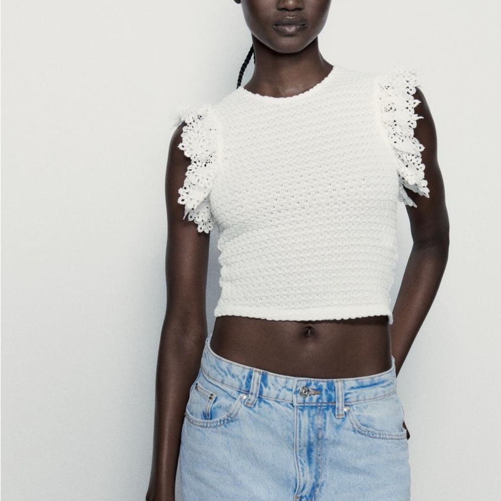 Zara White Crochet Lace Tank Top